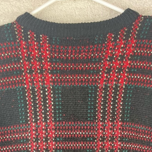 Vintage Knit Plaid Cardigan Blazer Gold Buttons Sz XL Birdseye Preppy Xmas - Picture 10 of 12